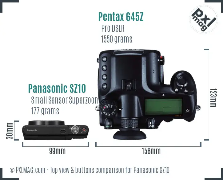 Panasonic SZ10 vs Pentax 645Z top view buttons comparison