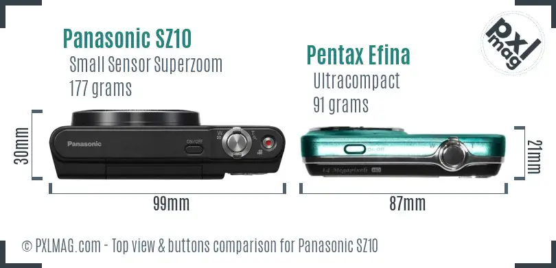 Panasonic SZ10 vs Pentax Efina top view buttons comparison