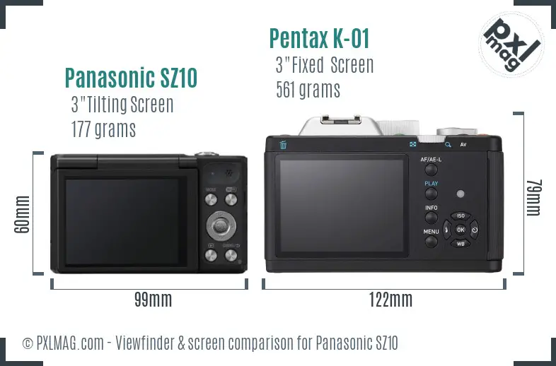 Panasonic SZ10 vs Pentax K-01 Screen and Viewfinder comparison