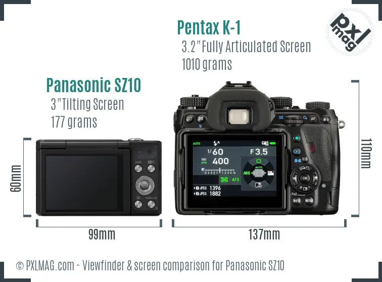 Panasonic SZ10 vs Pentax K-1 Screen and Viewfinder comparison
