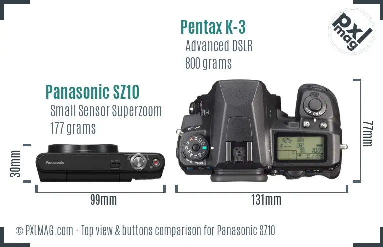 Panasonic SZ10 vs Pentax K-3 top view buttons comparison