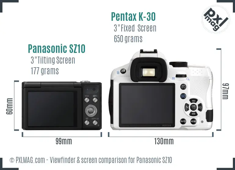 Panasonic SZ10 vs Pentax K-30 Screen and Viewfinder comparison
