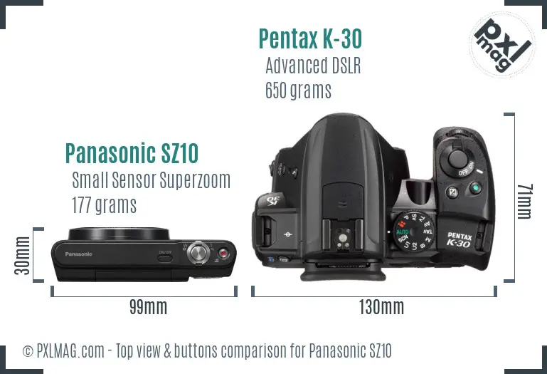 Panasonic SZ10 vs Pentax K-30 top view buttons comparison