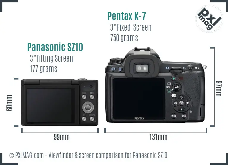 Panasonic SZ10 vs Pentax K-7 Screen and Viewfinder comparison