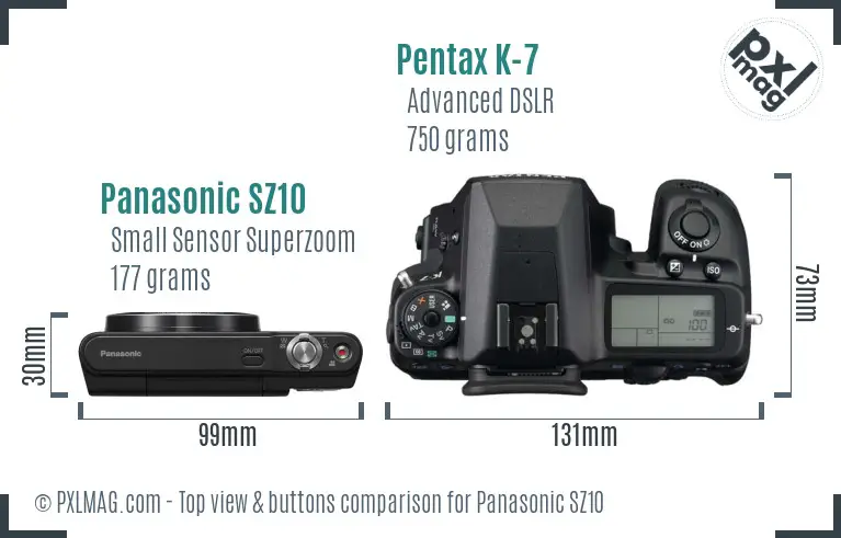 Panasonic SZ10 vs Pentax K-7 top view buttons comparison