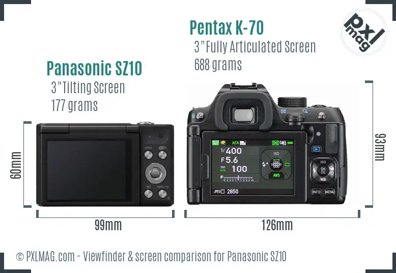 Panasonic SZ10 vs Pentax K-70 Screen and Viewfinder comparison
