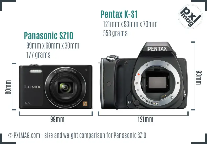 Panasonic SZ10 vs Pentax K-S1 size comparison