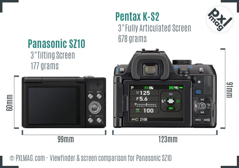 Panasonic SZ10 vs Pentax K-S2 Screen and Viewfinder comparison
