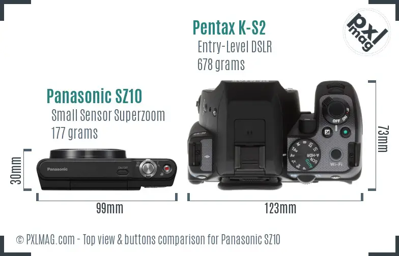 Panasonic SZ10 vs Pentax K-S2 top view buttons comparison