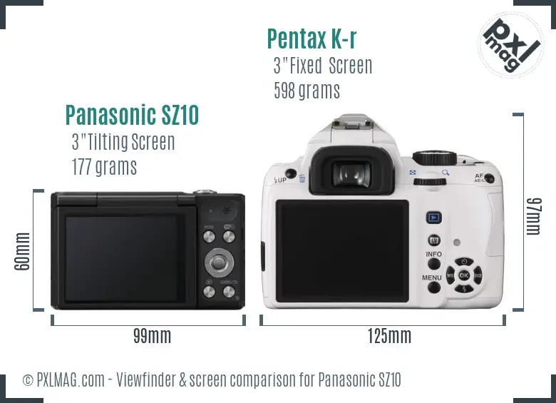 Panasonic SZ10 vs Pentax K-r Screen and Viewfinder comparison