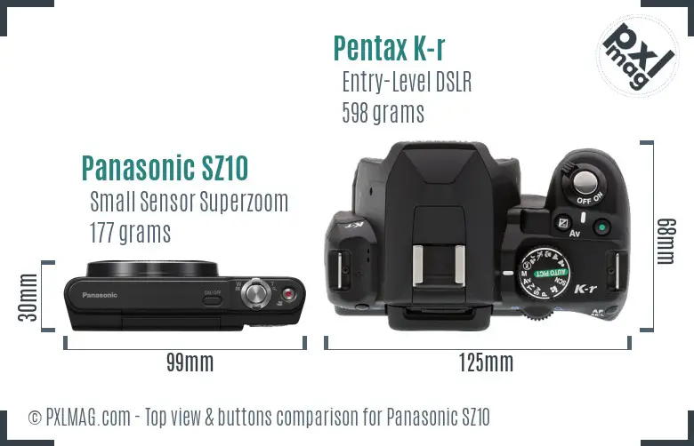 Panasonic SZ10 vs Pentax K-r top view buttons comparison