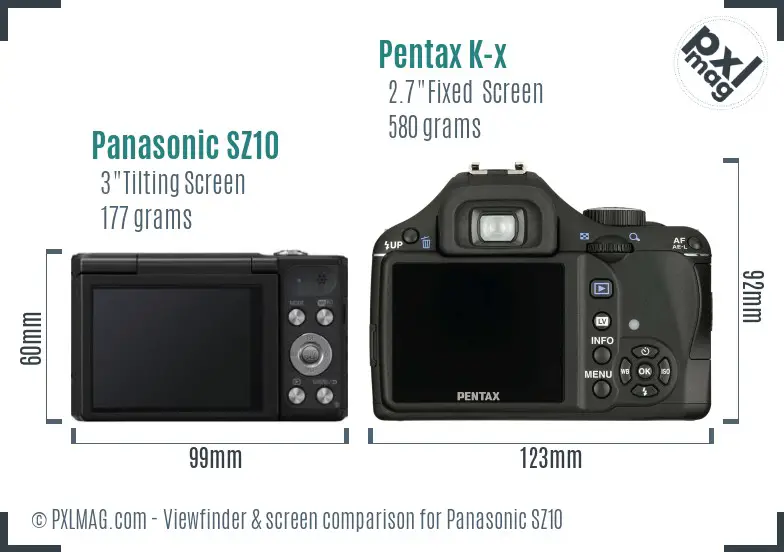 Panasonic SZ10 vs Pentax K-x Screen and Viewfinder comparison