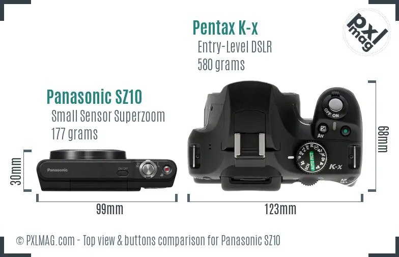Panasonic SZ10 vs Pentax K-x top view buttons comparison