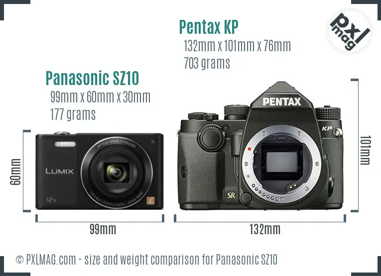 Panasonic SZ10 vs Pentax KP size comparison