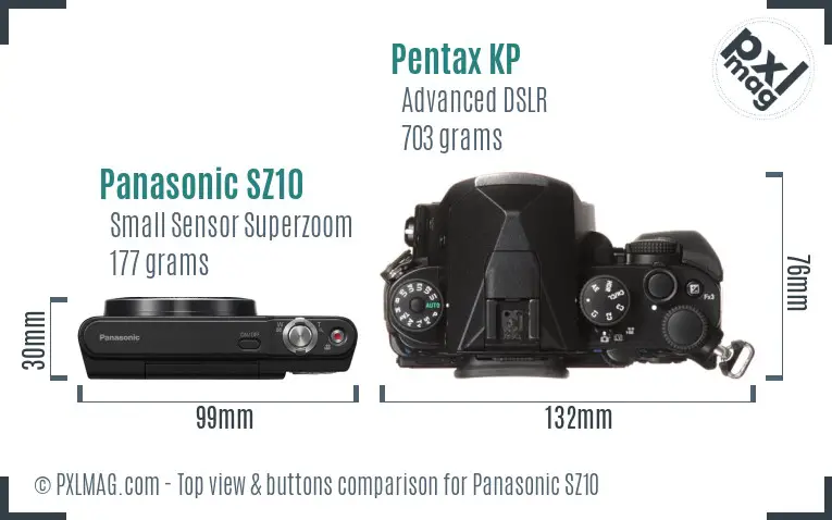 Panasonic SZ10 vs Pentax KP top view buttons comparison