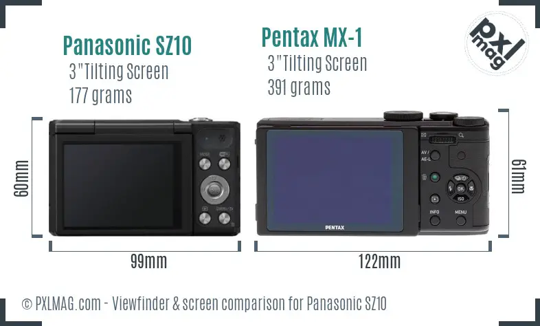 Panasonic SZ10 vs Pentax MX-1 Screen and Viewfinder comparison