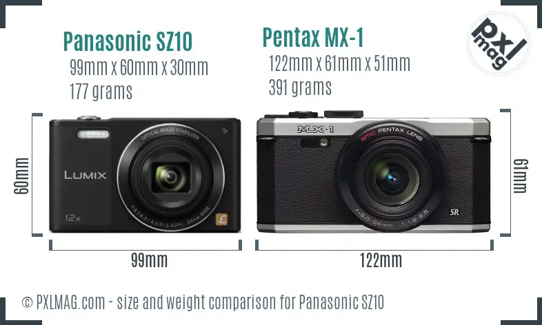 Panasonic SZ10 vs Pentax MX-1 size comparison