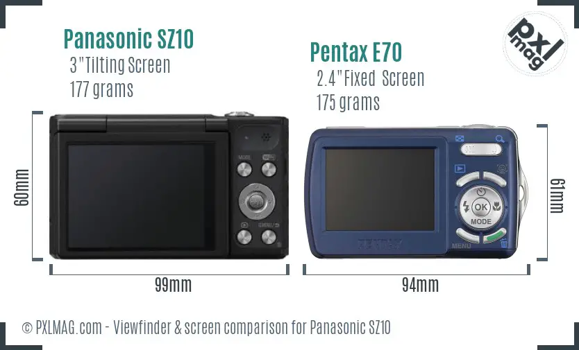 Panasonic SZ10 vs Pentax E70 Screen and Viewfinder comparison