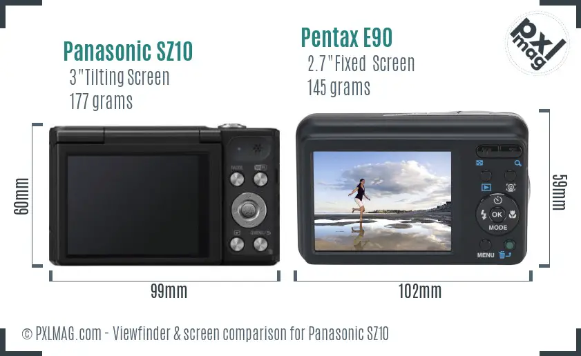 Panasonic SZ10 vs Pentax E90 Screen and Viewfinder comparison
