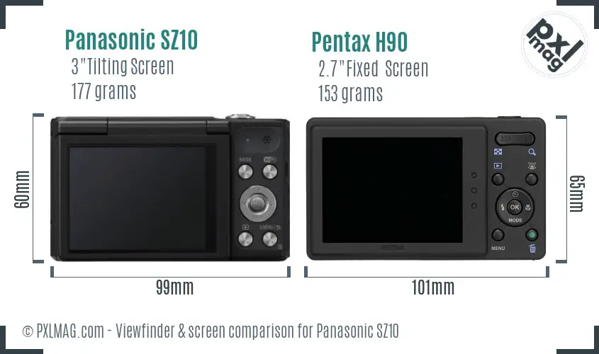 Panasonic SZ10 vs Pentax H90 Screen and Viewfinder comparison