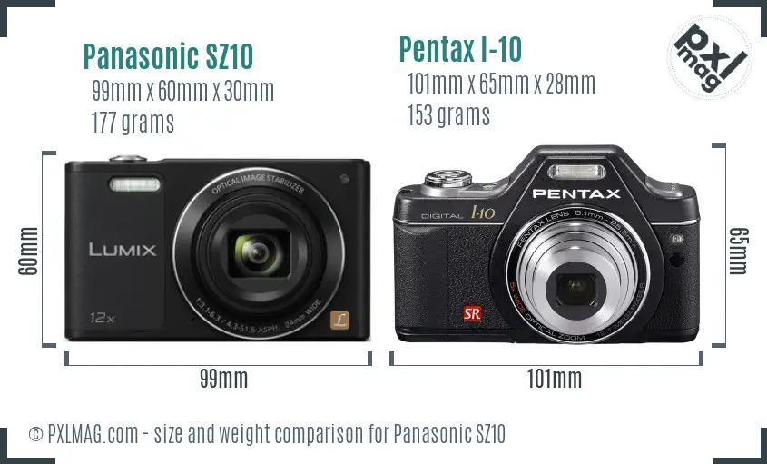 Panasonic SZ10 vs Pentax I-10 size comparison
