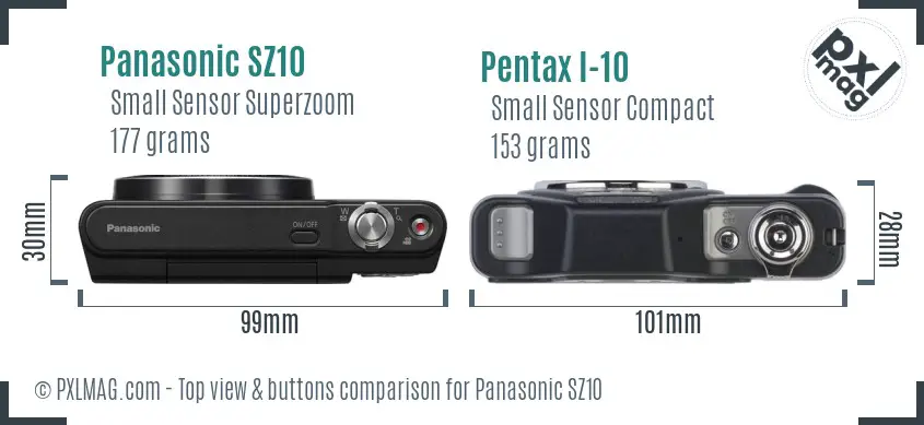 Panasonic SZ10 vs Pentax I-10 top view buttons comparison
