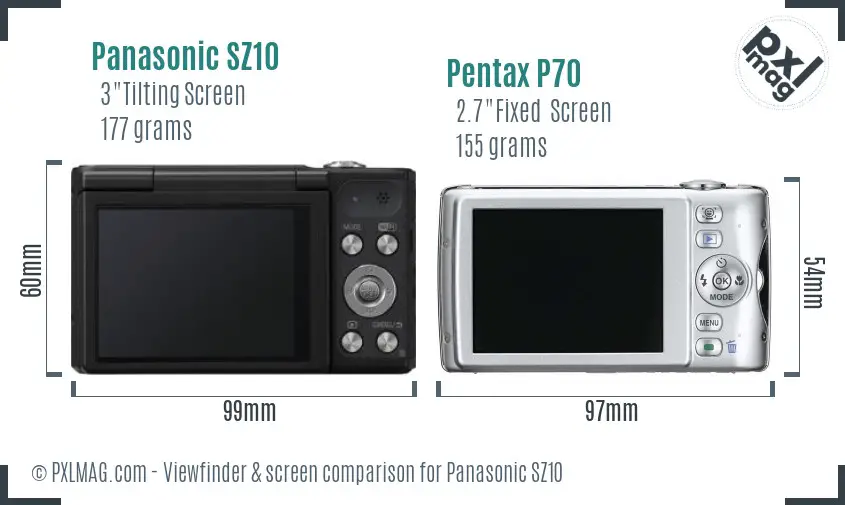 Panasonic SZ10 vs Pentax P70 Screen and Viewfinder comparison