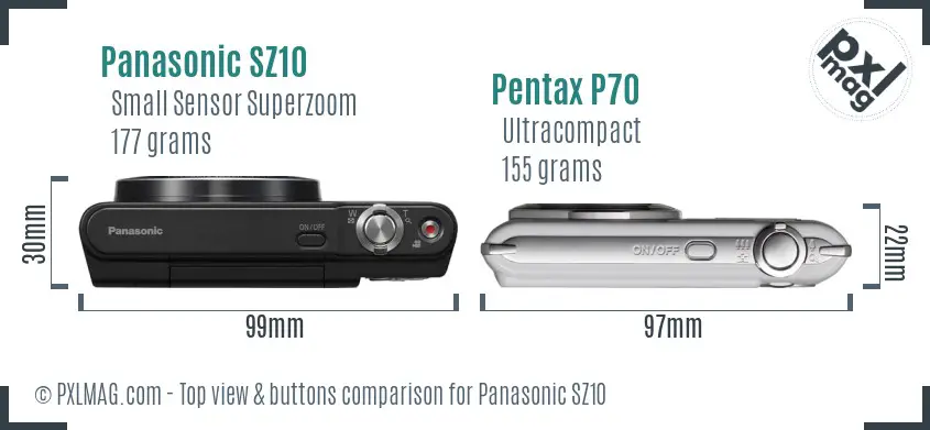 Panasonic SZ10 vs Pentax P70 top view buttons comparison