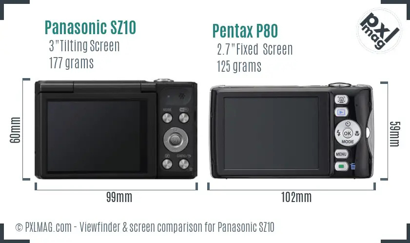 Panasonic SZ10 vs Pentax P80 Screen and Viewfinder comparison