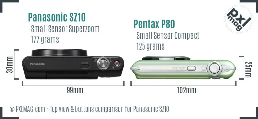 Panasonic SZ10 vs Pentax P80 top view buttons comparison