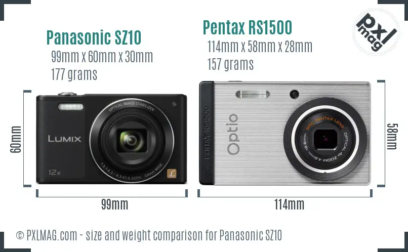 Panasonic SZ10 vs Pentax RS1500 size comparison