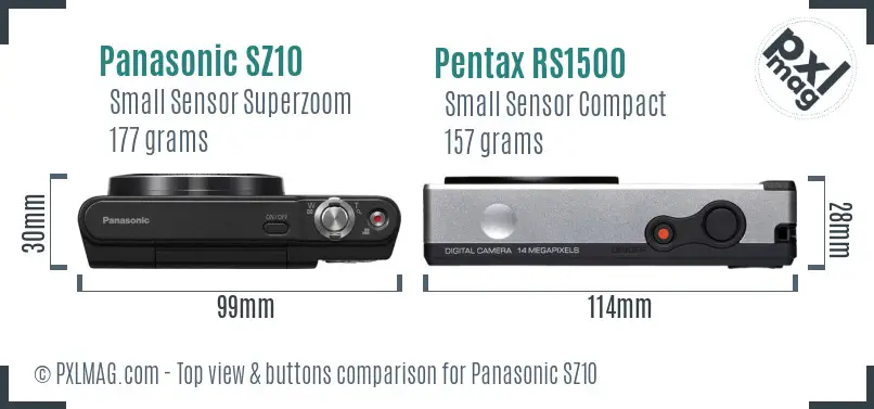 Panasonic SZ10 vs Pentax RS1500 top view buttons comparison