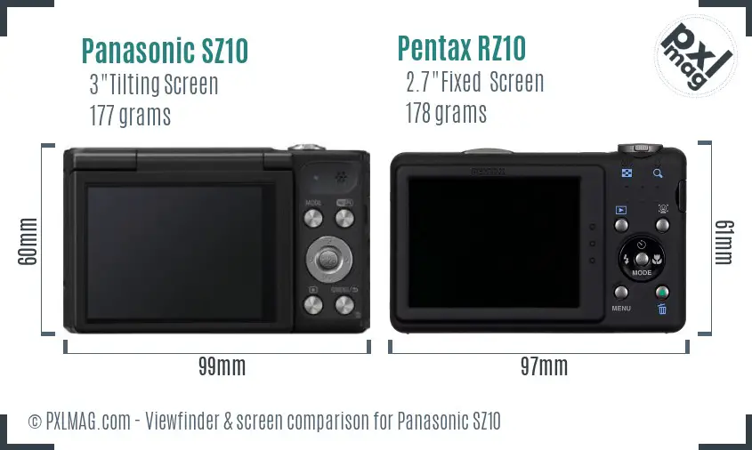 Panasonic SZ10 vs Pentax RZ10 Screen and Viewfinder comparison