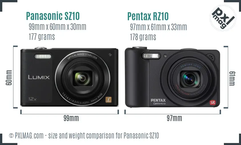 Panasonic SZ10 vs Pentax RZ10 size comparison