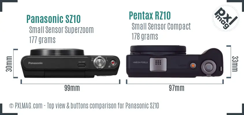 Panasonic SZ10 vs Pentax RZ10 top view buttons comparison