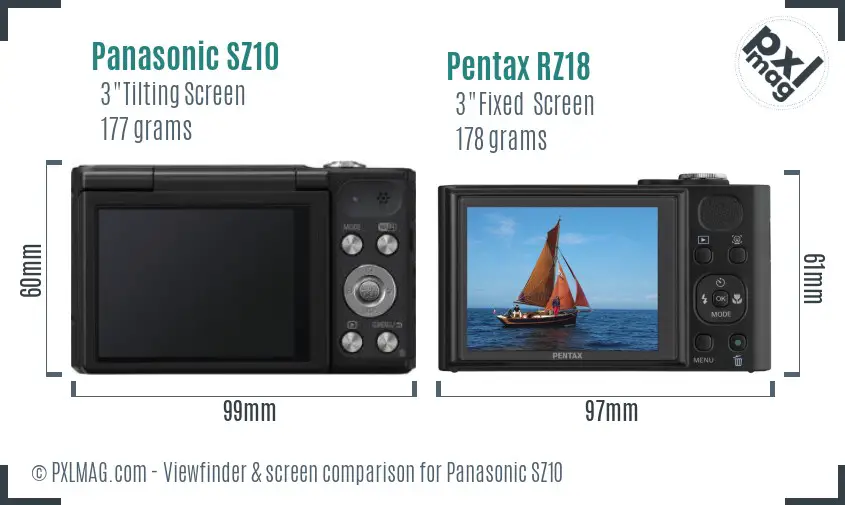 Panasonic SZ10 vs Pentax RZ18 Screen and Viewfinder comparison