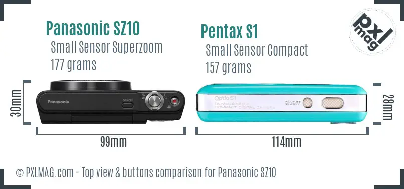 Panasonic SZ10 vs Pentax S1 top view buttons comparison