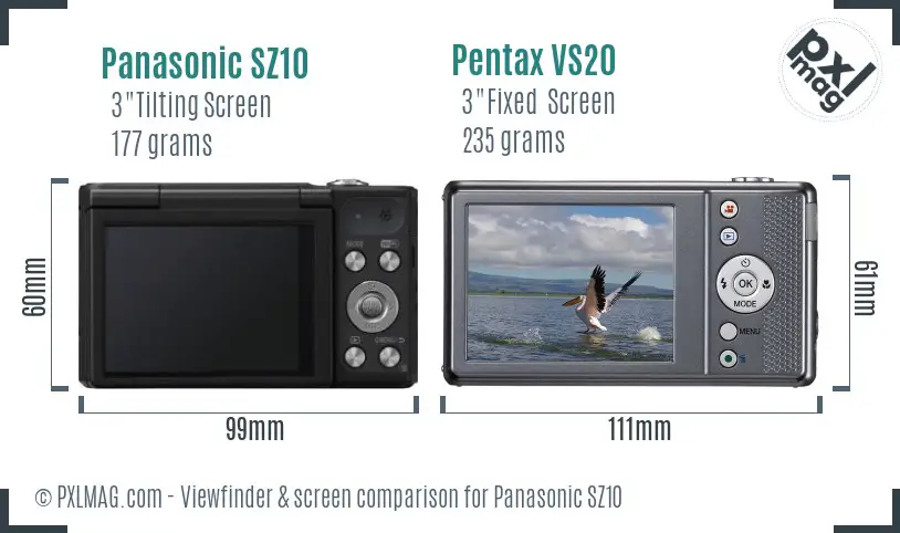 Panasonic SZ10 vs Pentax VS20 Screen and Viewfinder comparison