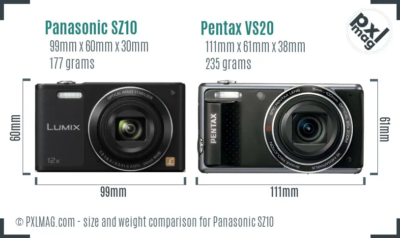 Panasonic SZ10 vs Pentax VS20 size comparison