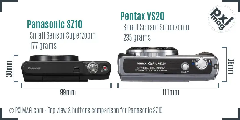 Panasonic SZ10 vs Pentax VS20 top view buttons comparison