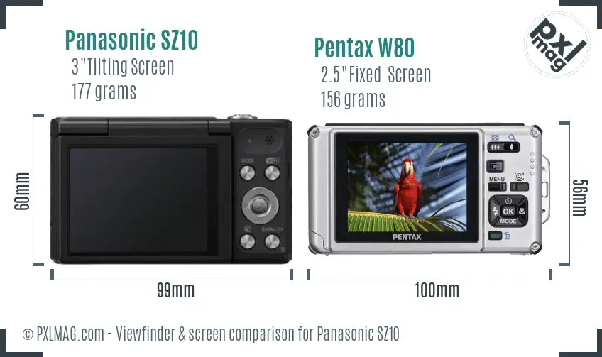 Panasonic SZ10 vs Pentax W80 Screen and Viewfinder comparison