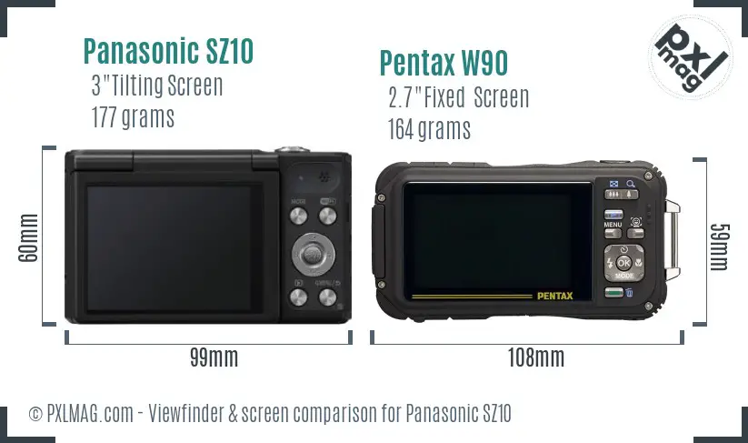 Panasonic SZ10 vs Pentax W90 Screen and Viewfinder comparison