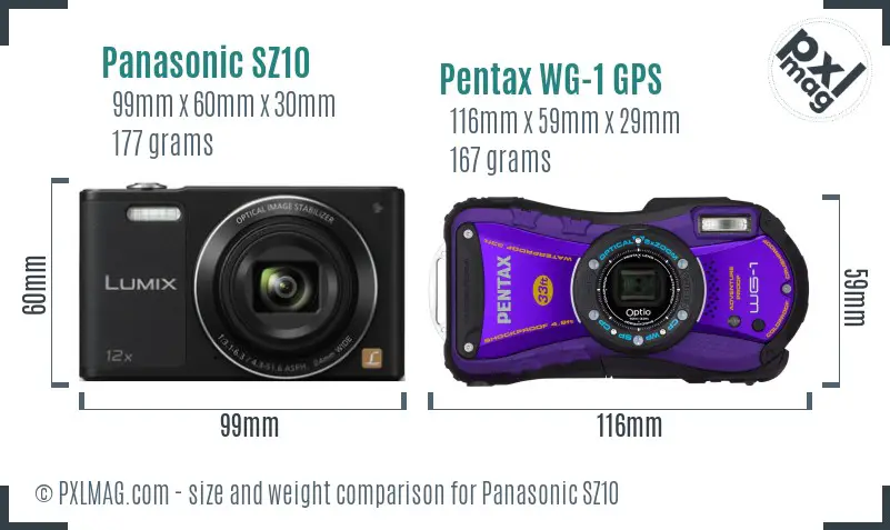 Panasonic SZ10 vs Pentax WG-1 GPS size comparison