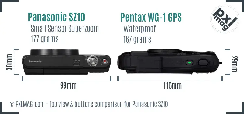 Panasonic SZ10 vs Pentax WG-1 GPS top view buttons comparison