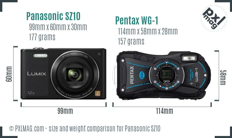 Panasonic SZ10 vs Pentax WG-1 size comparison