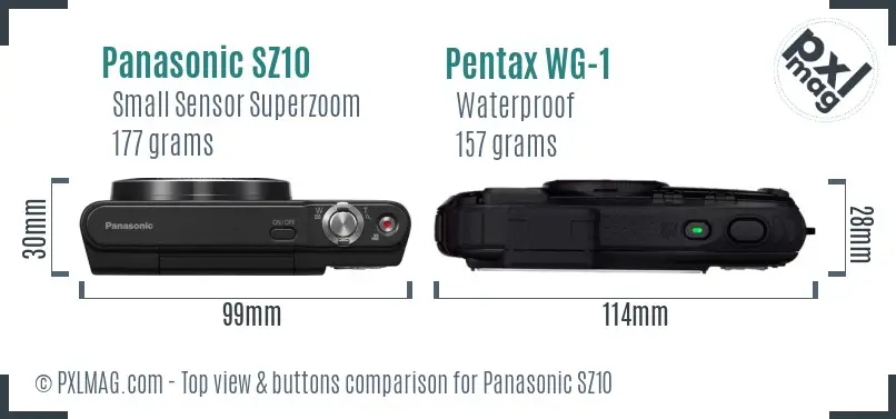 Panasonic SZ10 vs Pentax WG-1 top view buttons comparison