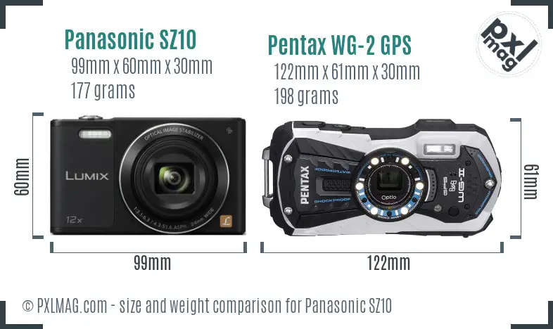 Panasonic SZ10 vs Pentax WG-2 GPS size comparison