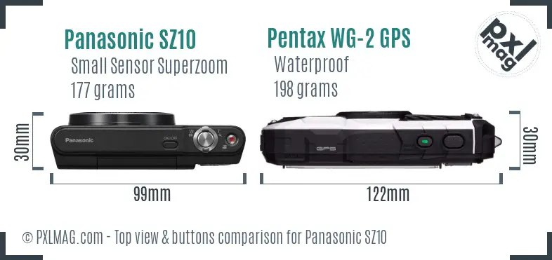 Panasonic SZ10 vs Pentax WG-2 GPS top view buttons comparison