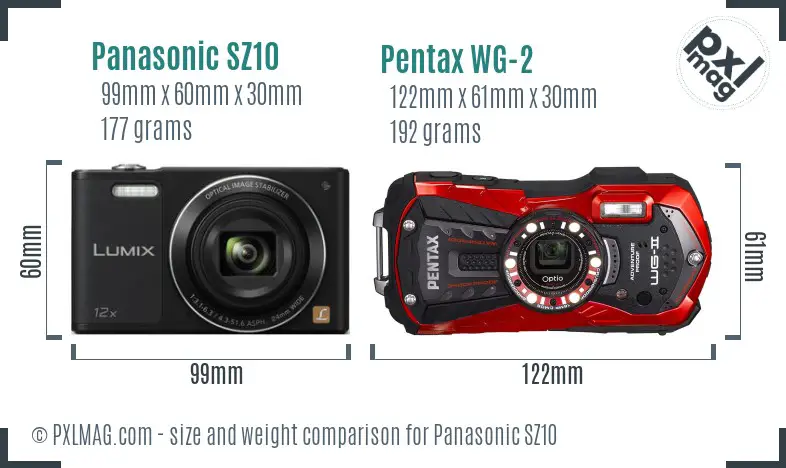 Panasonic SZ10 vs Pentax WG-2 size comparison