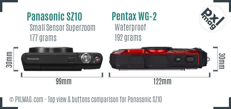 Panasonic SZ10 vs Pentax WG-2 top view buttons comparison